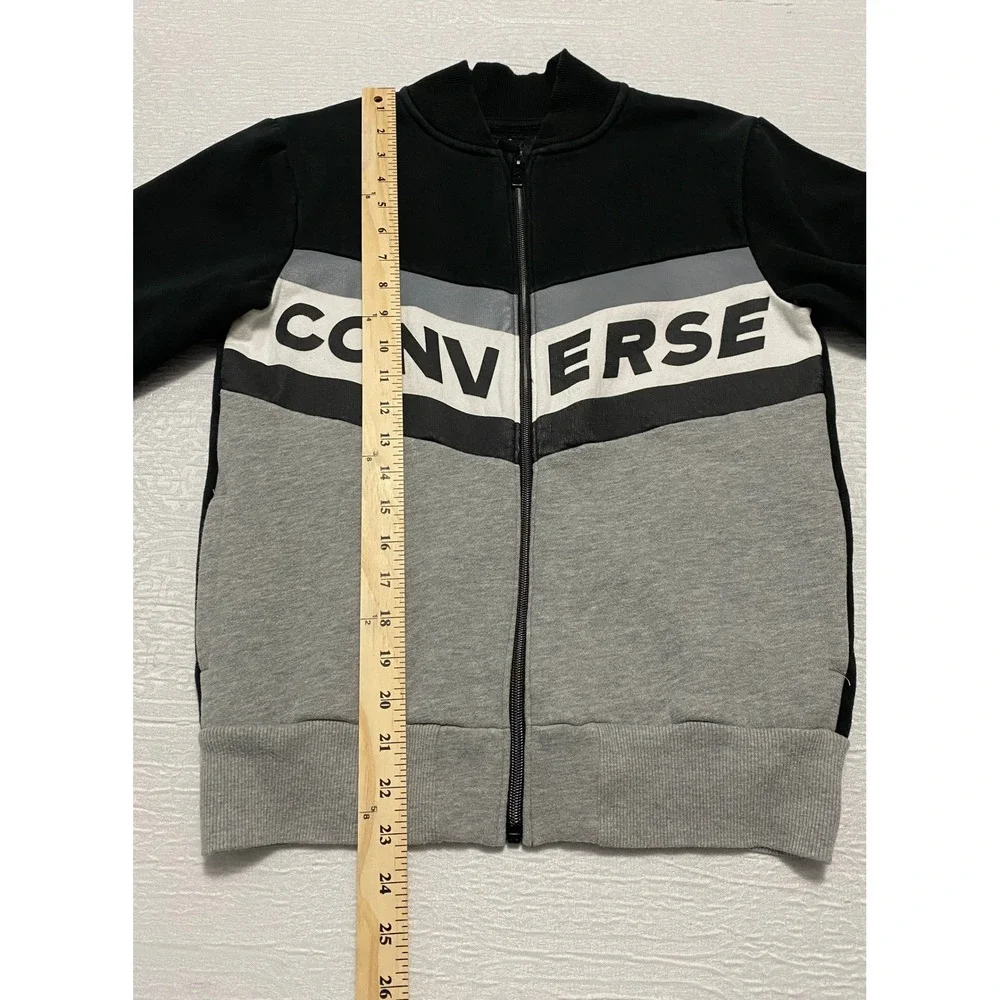 Kids Converse Track Jacket‎ Large 12-13 Years Black Gray Zip Up Color Block Logo